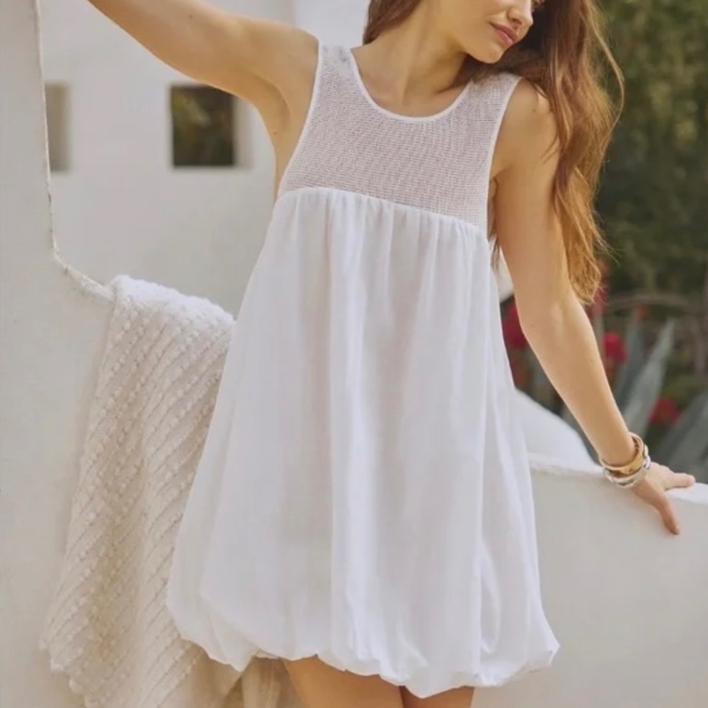 Anthropologie white mini bubble dress size M